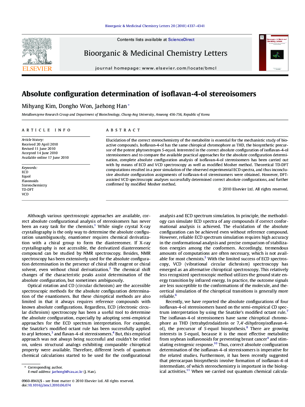 Absolute configuration determination of isoflavan-4-ol stereoisomers