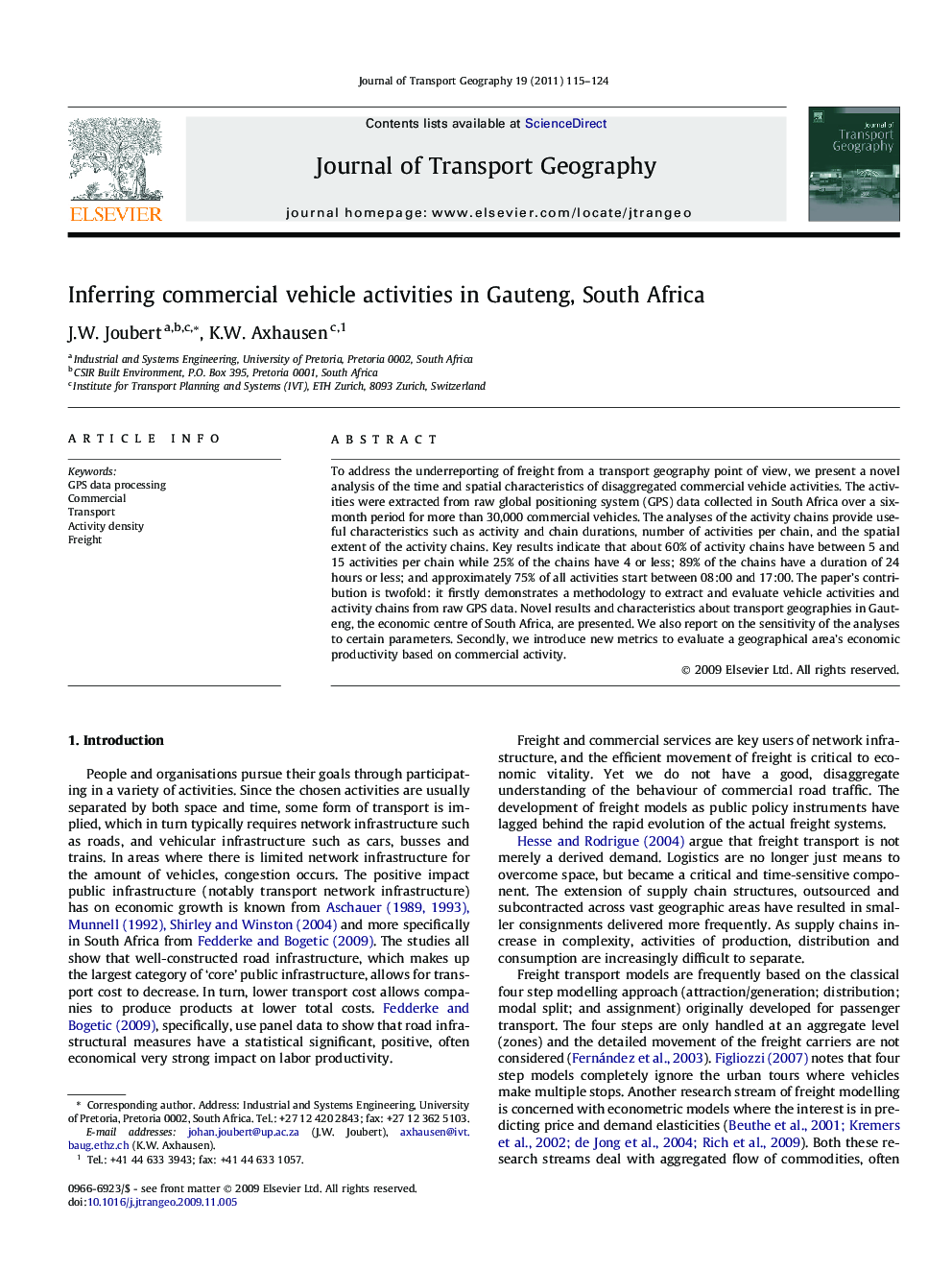 Inferring commercial vehicle activities in Gauteng, South Africa