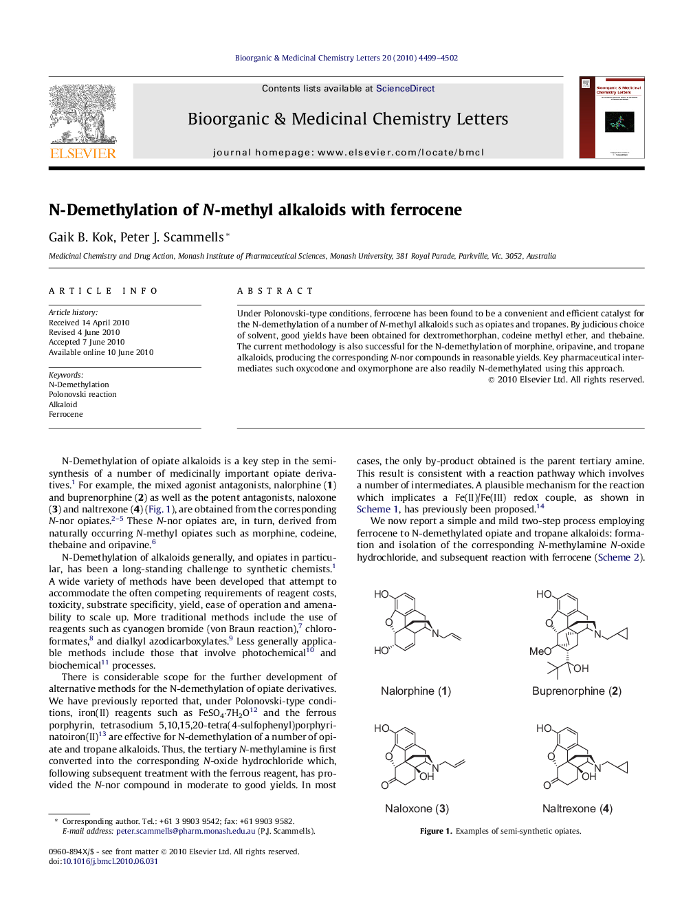 N-Demethylation of N-methyl alkaloids with ferrocene