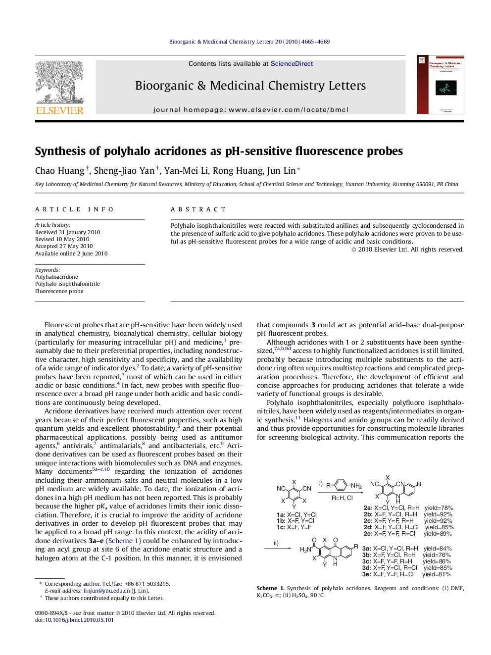 Synthesis of polyhalo acridones as pH-sensitive fluorescence probes