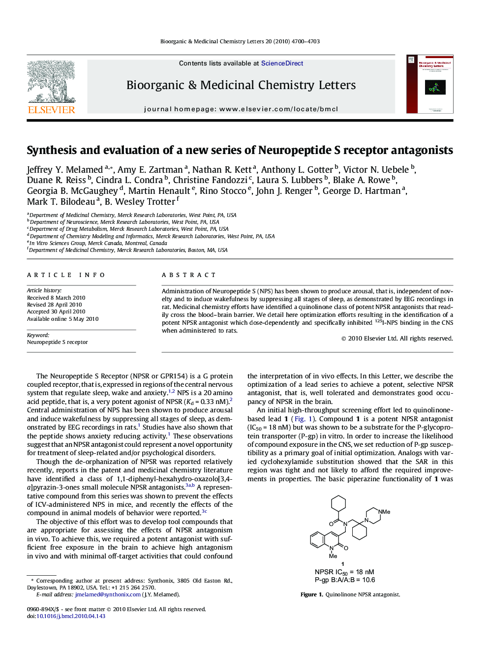 Synthesis and evaluation of a new series of Neuropeptide S receptor antagonists