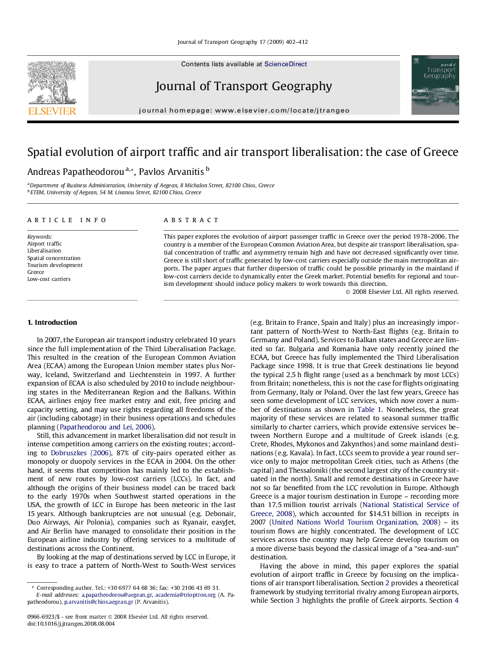 Spatial evolution of airport traffic and air transport liberalisation: the case of Greece