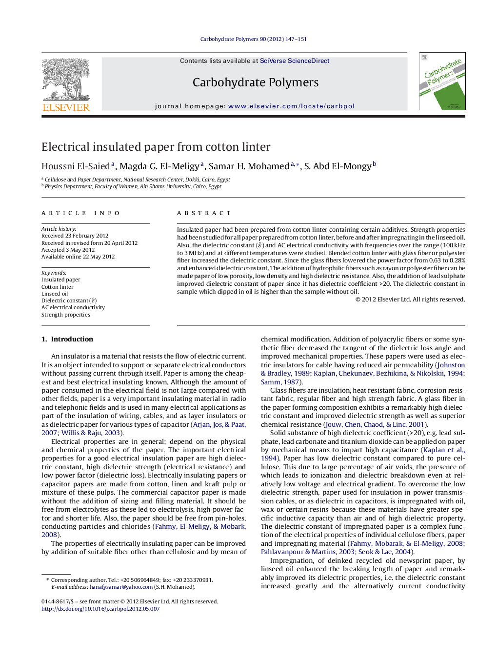 Electrical insulated paper from cotton linter