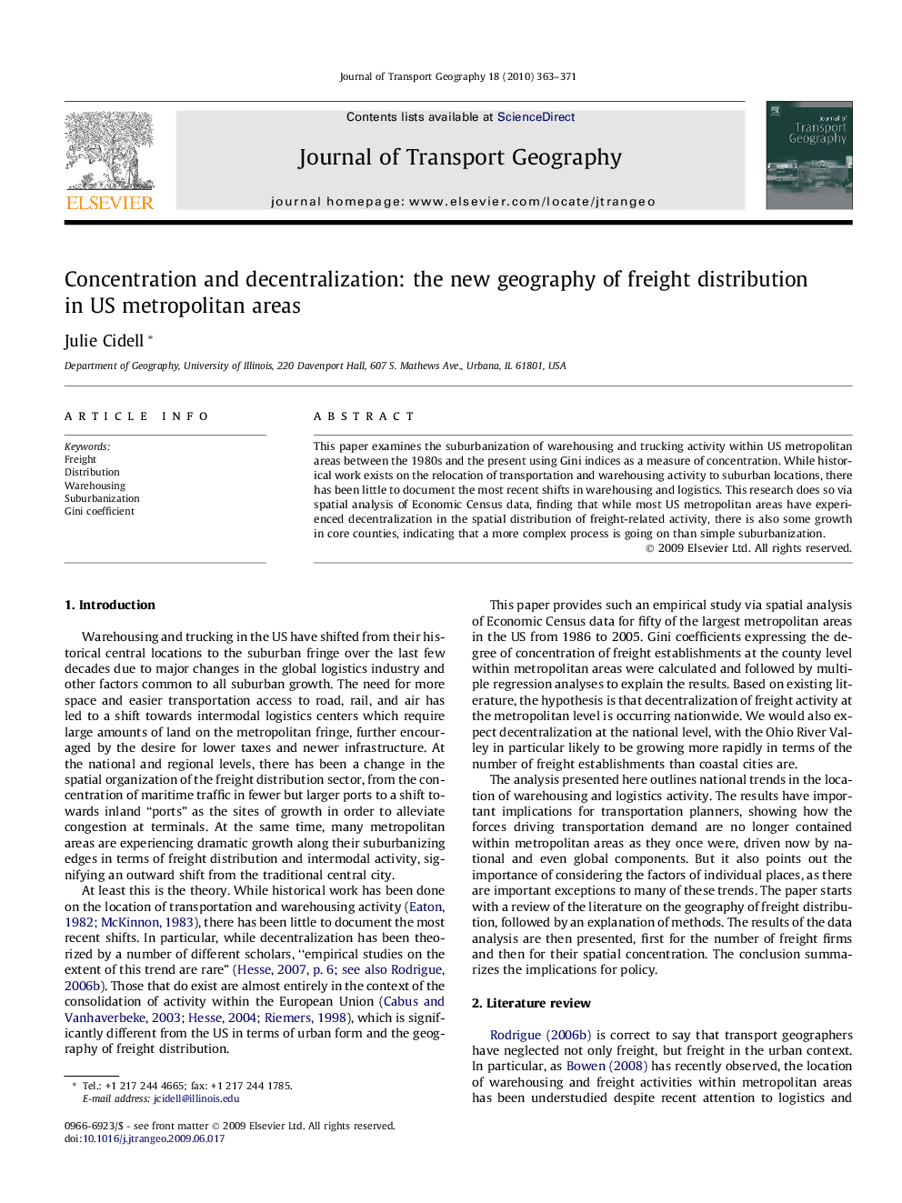 Concentration and decentralization: The new geography of freight distribution in US metropolitan areas