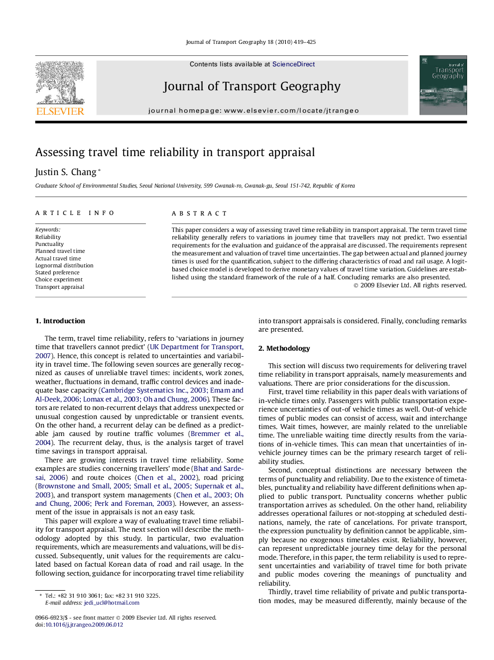 Assessing travel time reliability in transport appraisal