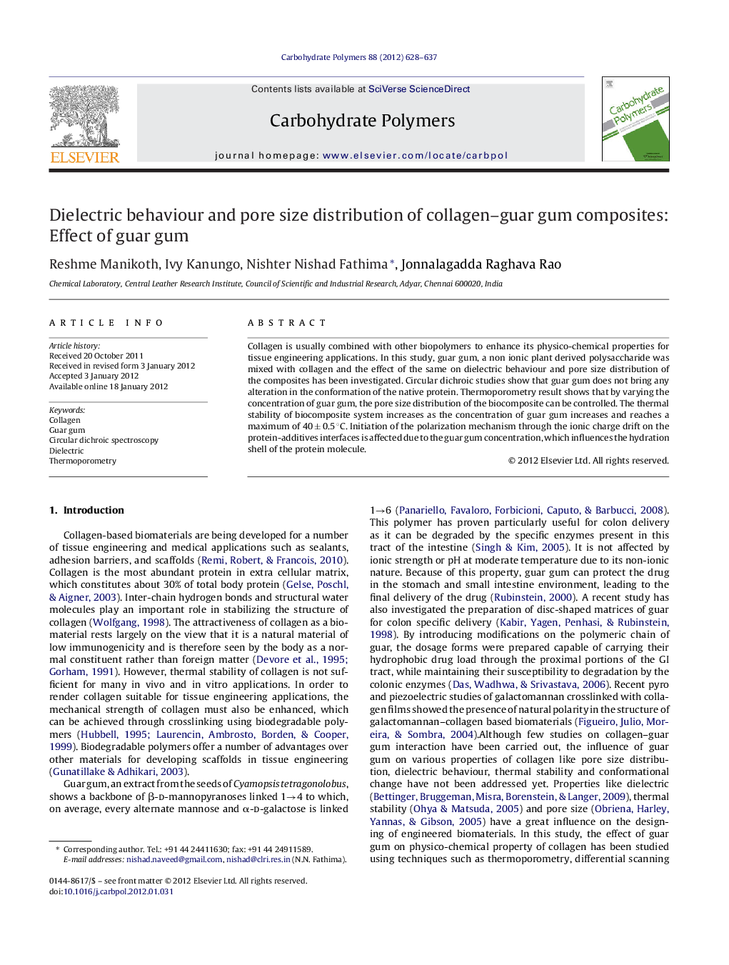 Dielectric behaviour and pore size distribution of collagen-guar gum composites: Effect of guar gum