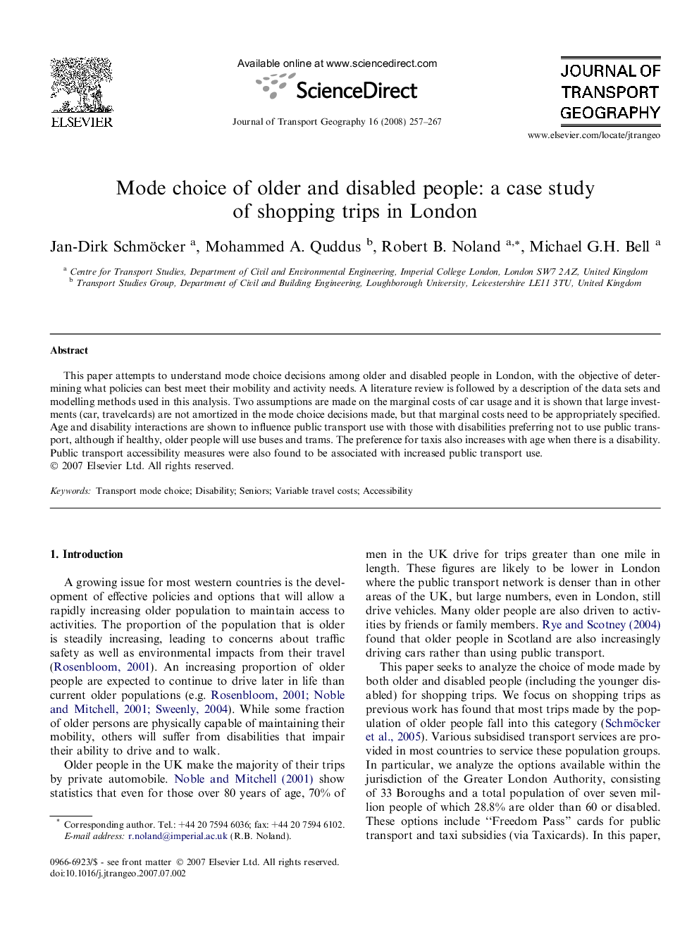 Mode choice of older and disabled people: a case study of shopping trips in London