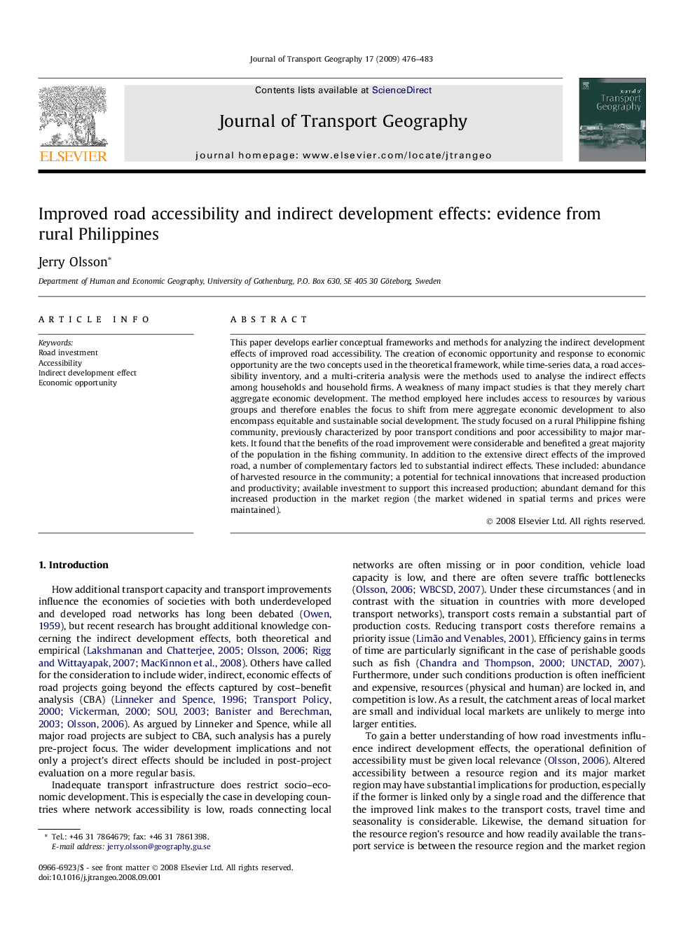 Improved road accessibility and indirect development effects: evidence from rural Philippines