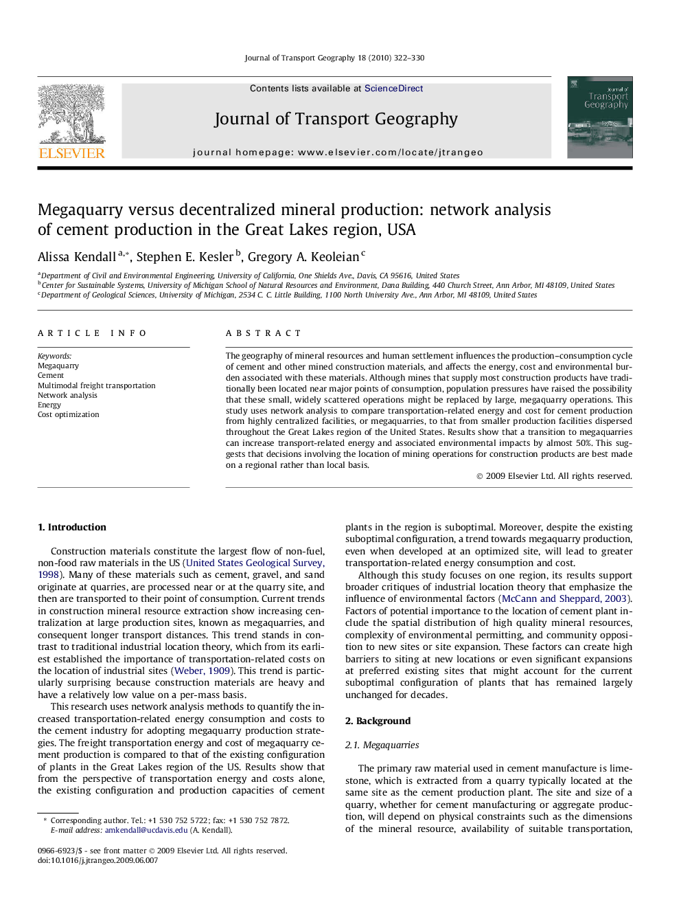 Megaquarry versus decentralized mineral production: network analysis of cement production in the Great Lakes region, USA