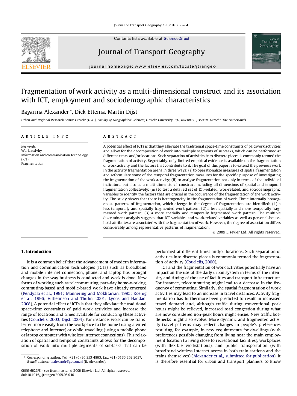 Fragmentation of work activity as a multi-dimensional construct and its association with ICT, employment and sociodemographic characteristics