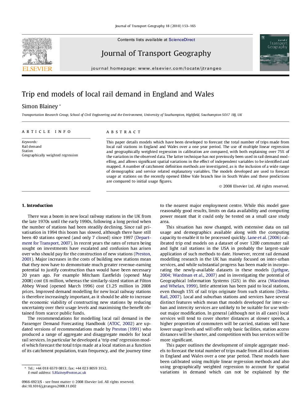 Trip end models of local rail demand in England and Wales