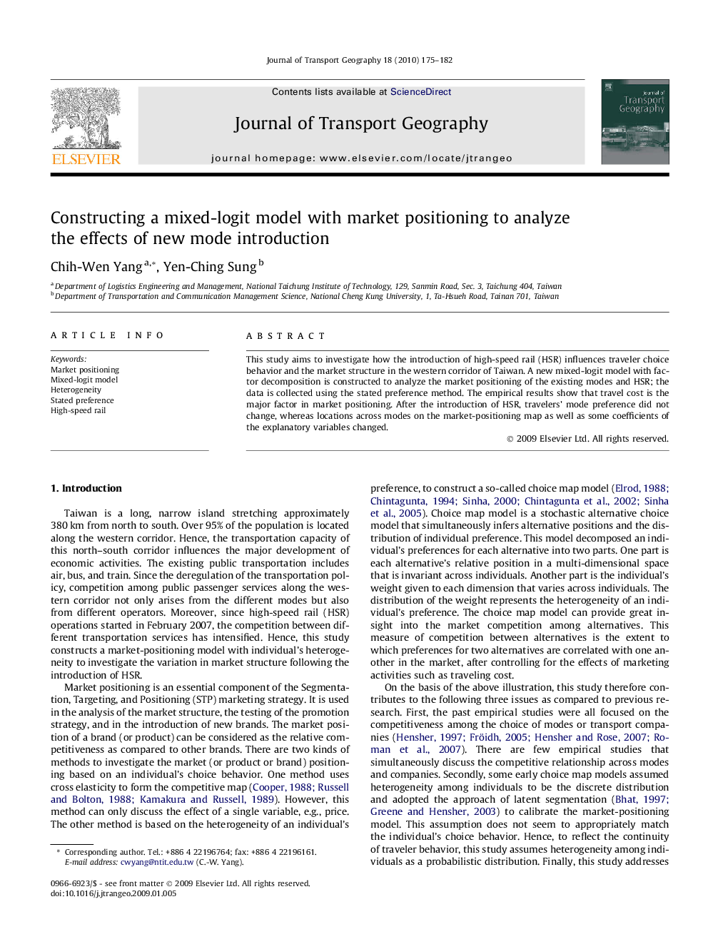 Constructing a mixed-logit model with market positioning to analyze the effects of new mode introduction