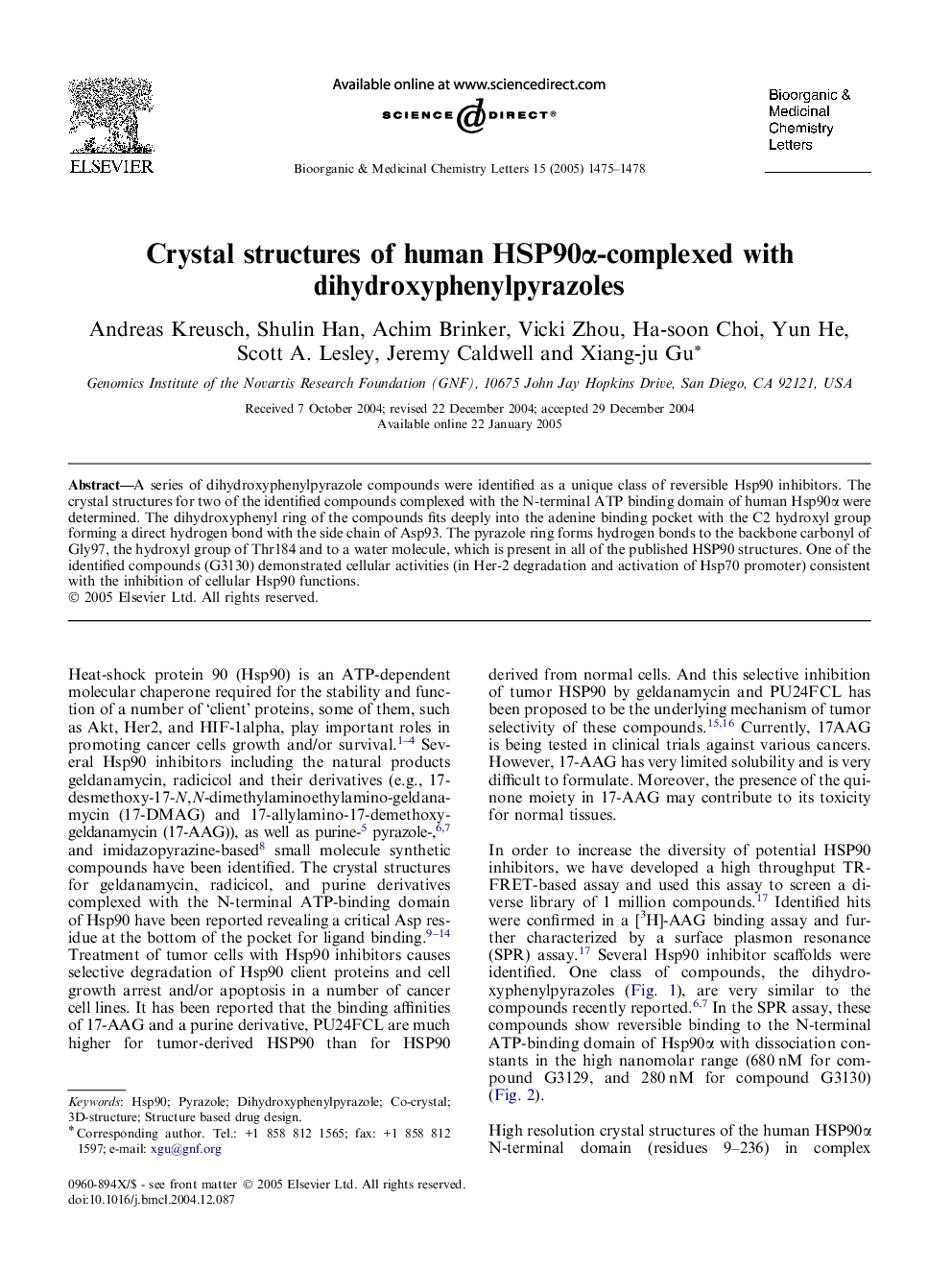 Crystal structures of human HSP90Î±-complexed with dihydroxyphenylpyrazoles