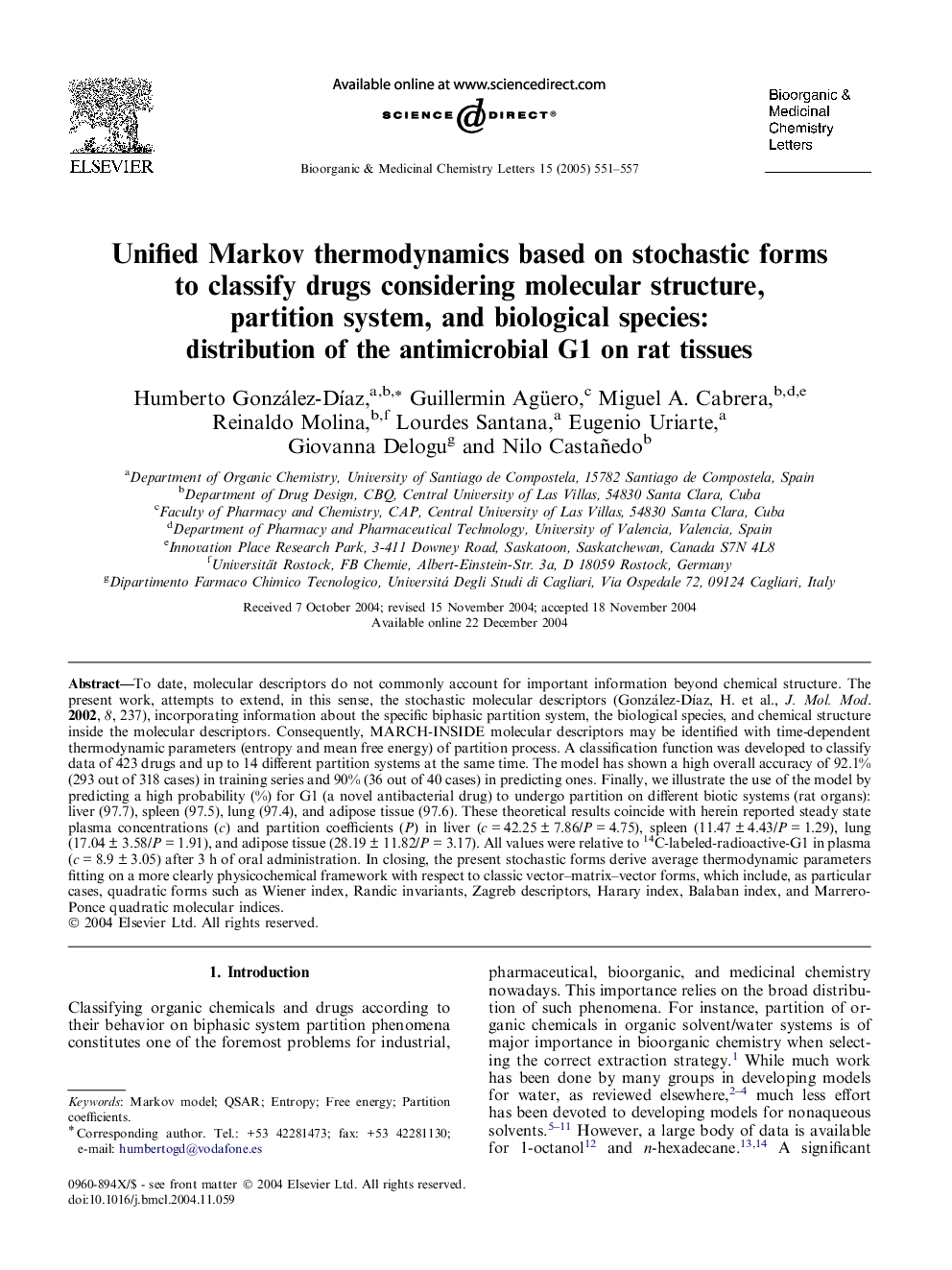 Unified Markov thermodynamics based on stochastic forms to classify drugs considering molecular structure, partition system, and biological species: