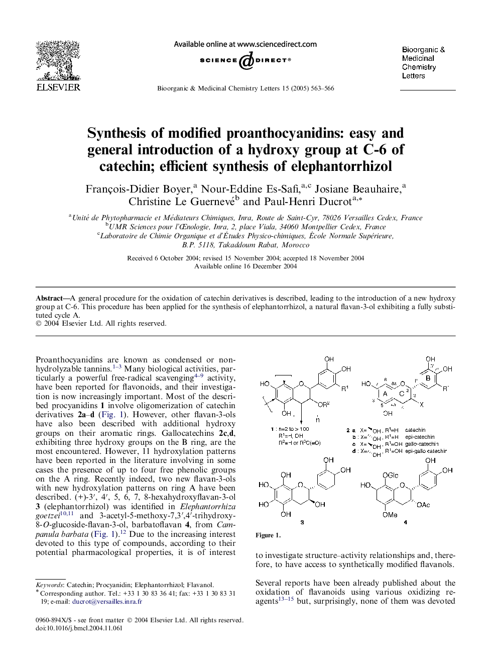 Synthesis of modified proanthocyanidins: easy and general introduction of a hydroxy group at C-6 of catechin; efficient synthesis of elephantorrhizol