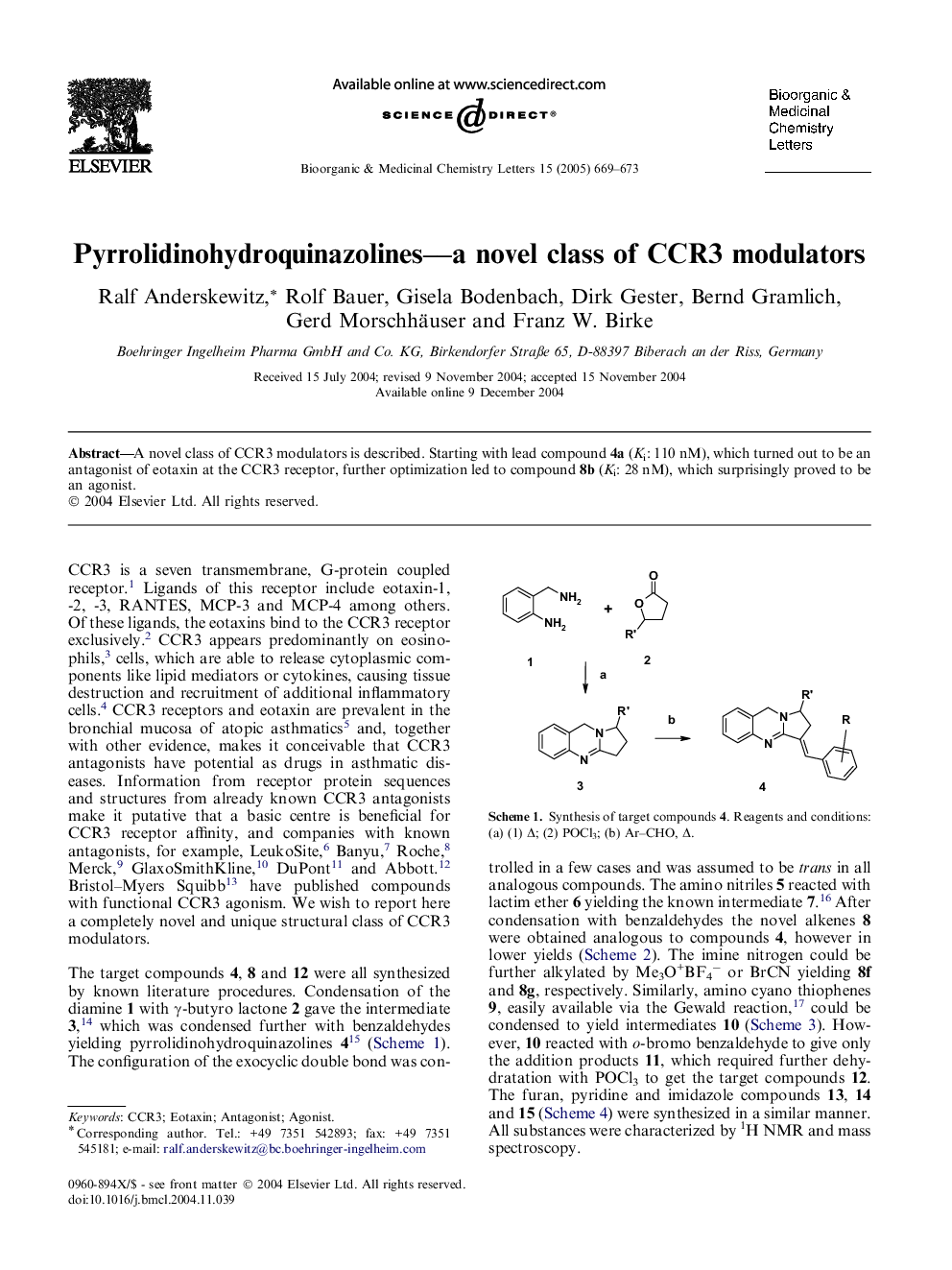 عکس صفحه اول مقاله: Pyrrolidinohydroquinazolines--a novel class of CCR3 modulators Pyrrolidinohydroquinazolines--a novel class of CCR3 modulators