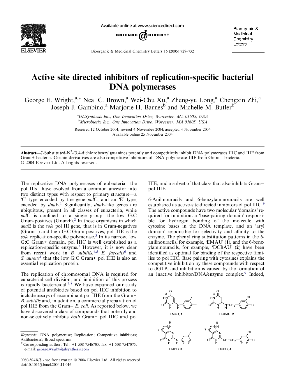 Active site directed inhibitors of replication-specific bacterial DNA polymerases