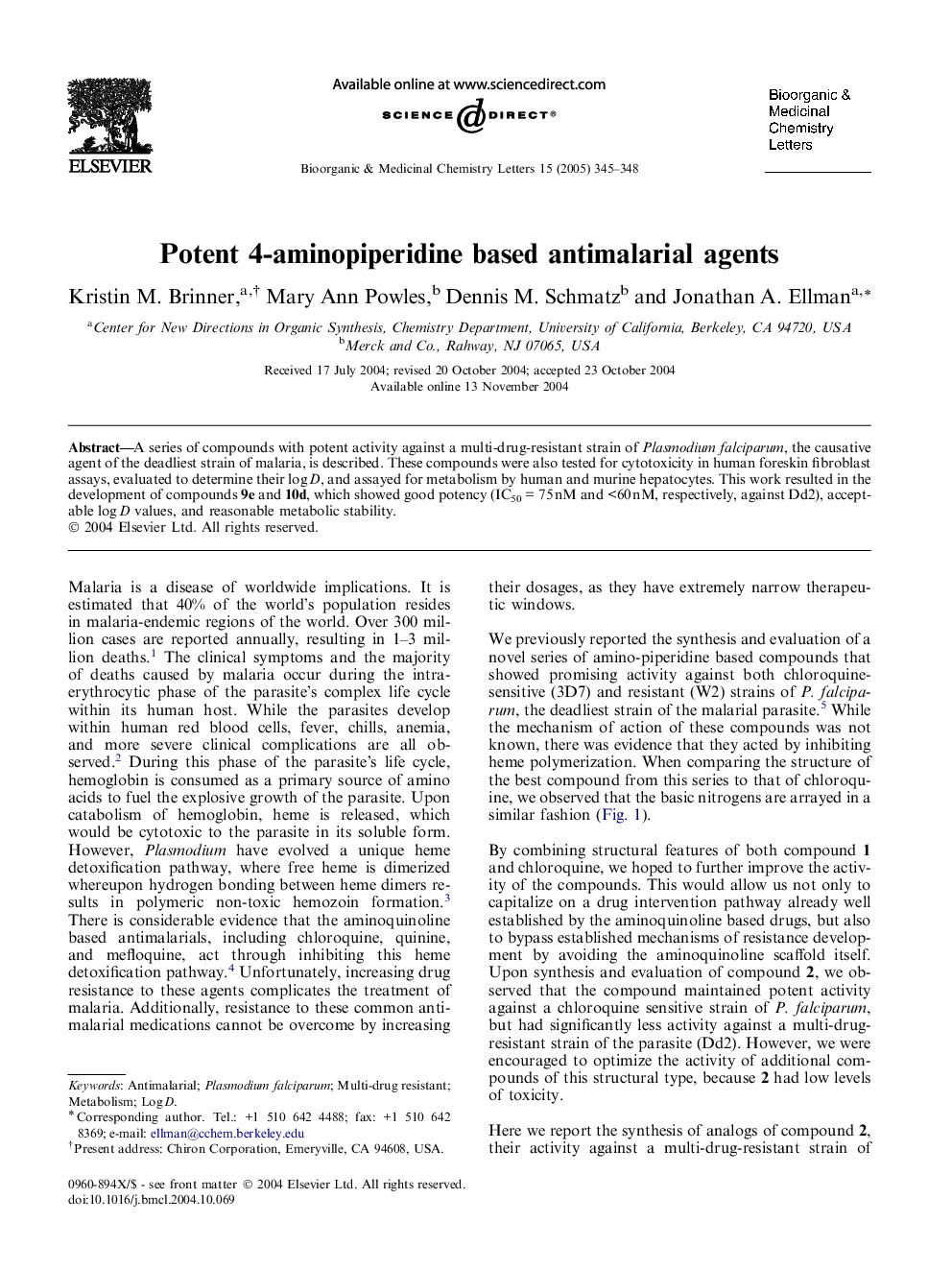 Potent 4-aminopiperidine based antimalarial agents