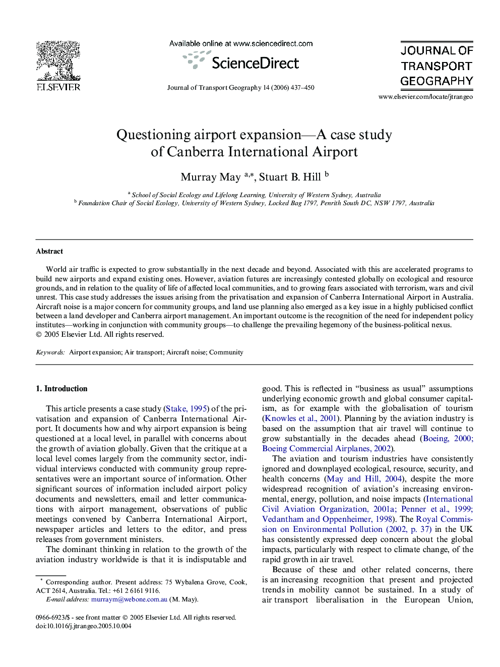 Questioning airport expansion—A case study of Canberra International Airport