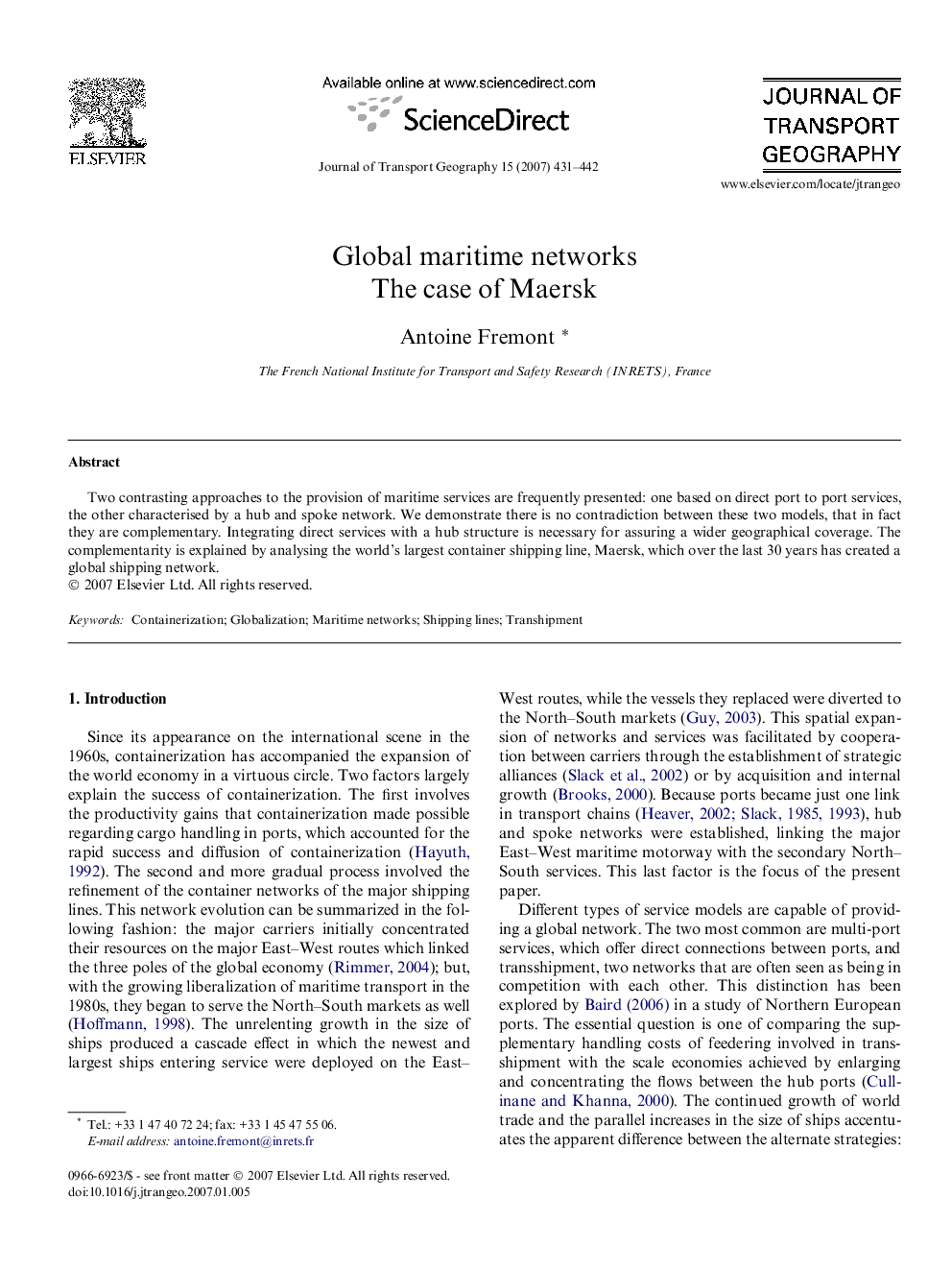 Global maritime networks: The case of Maersk