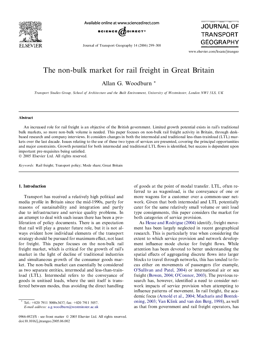 The non-bulk market for rail freight in Great Britain