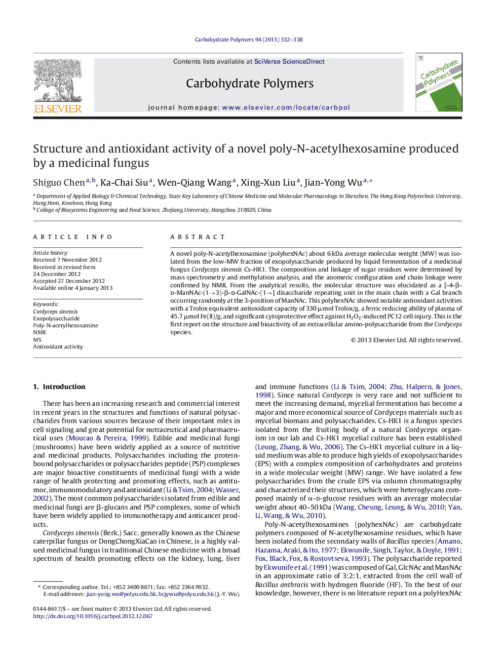 Structure and antioxidant activity of a novel poly-N-acetylhexosamine produced by a medicinal fungus