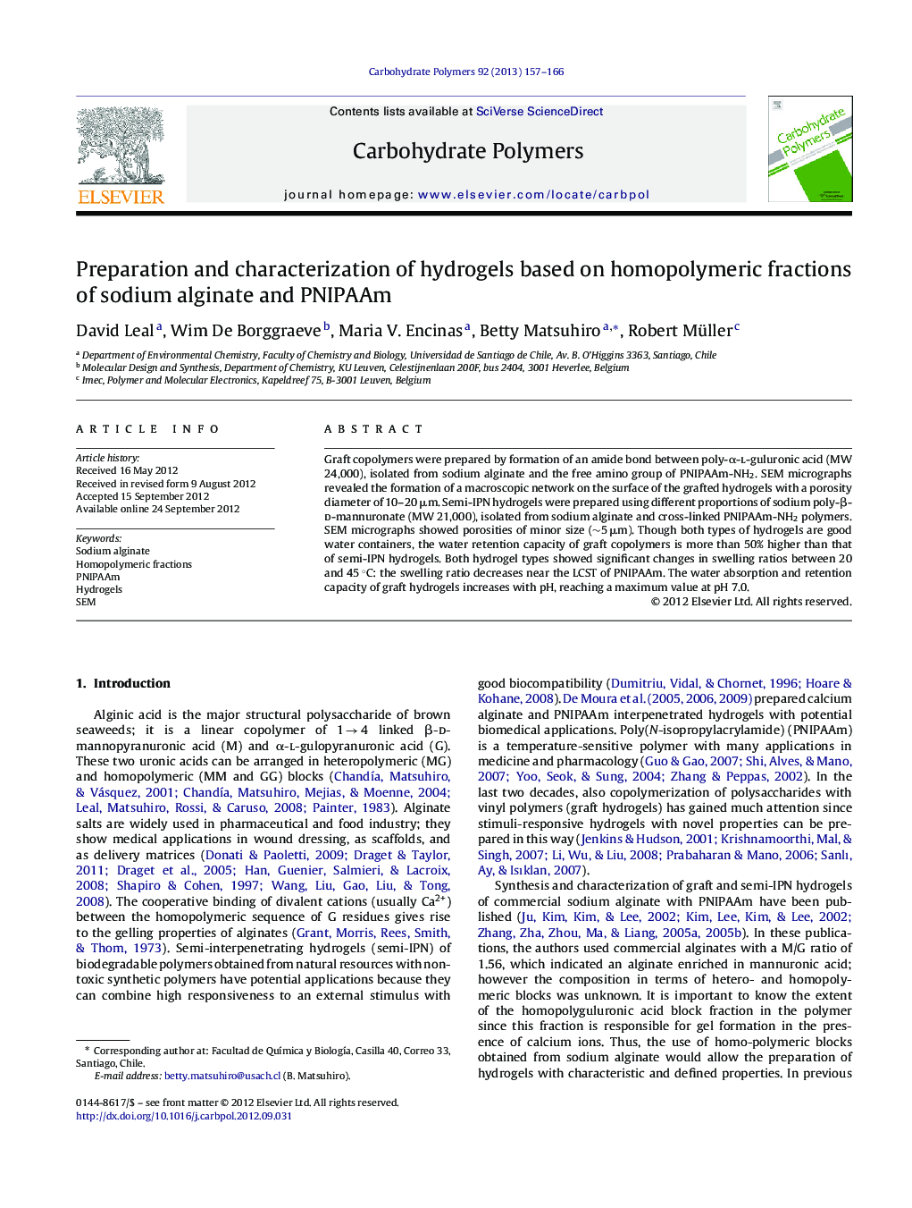 Preparation and characterization of hydrogels based on homopolymeric fractions of sodium alginate and PNIPAAm