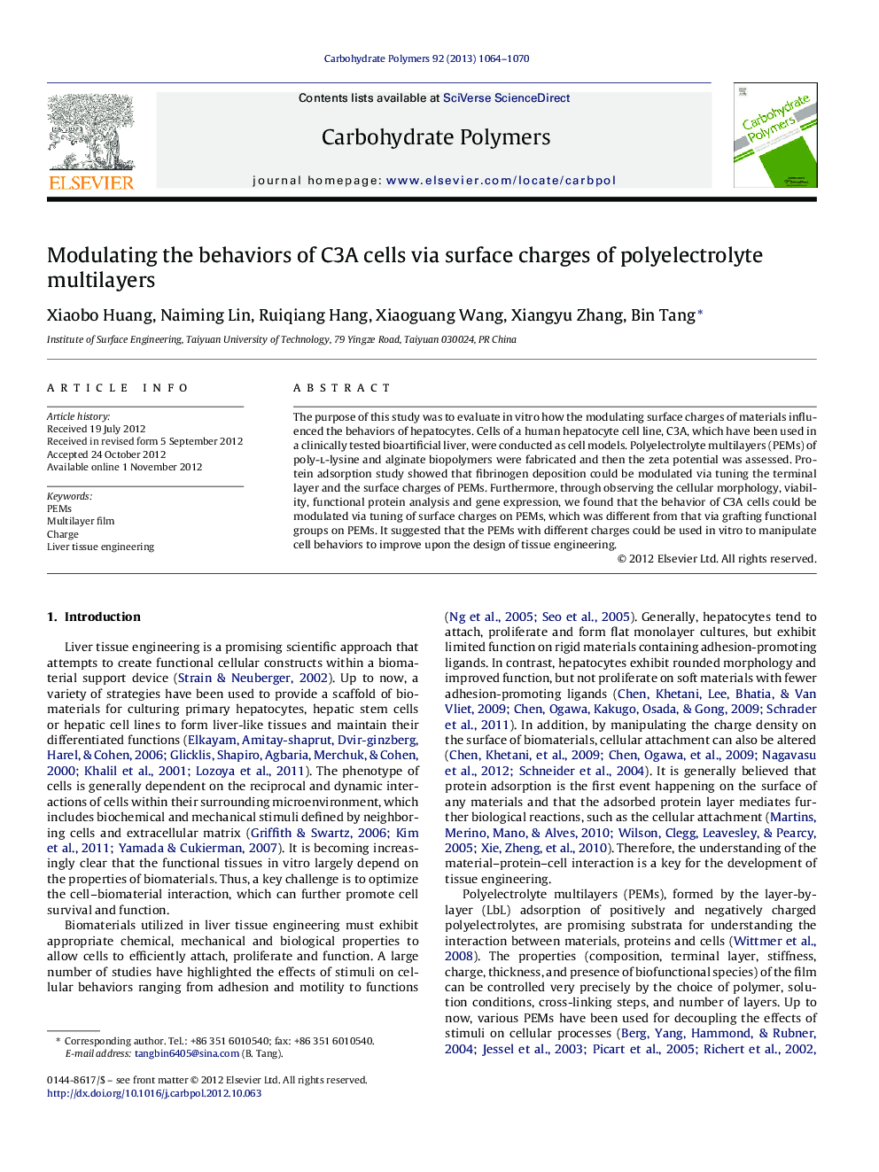 Modulating the behaviors of C3A cells via surface charges of polyelectrolyte multilayers