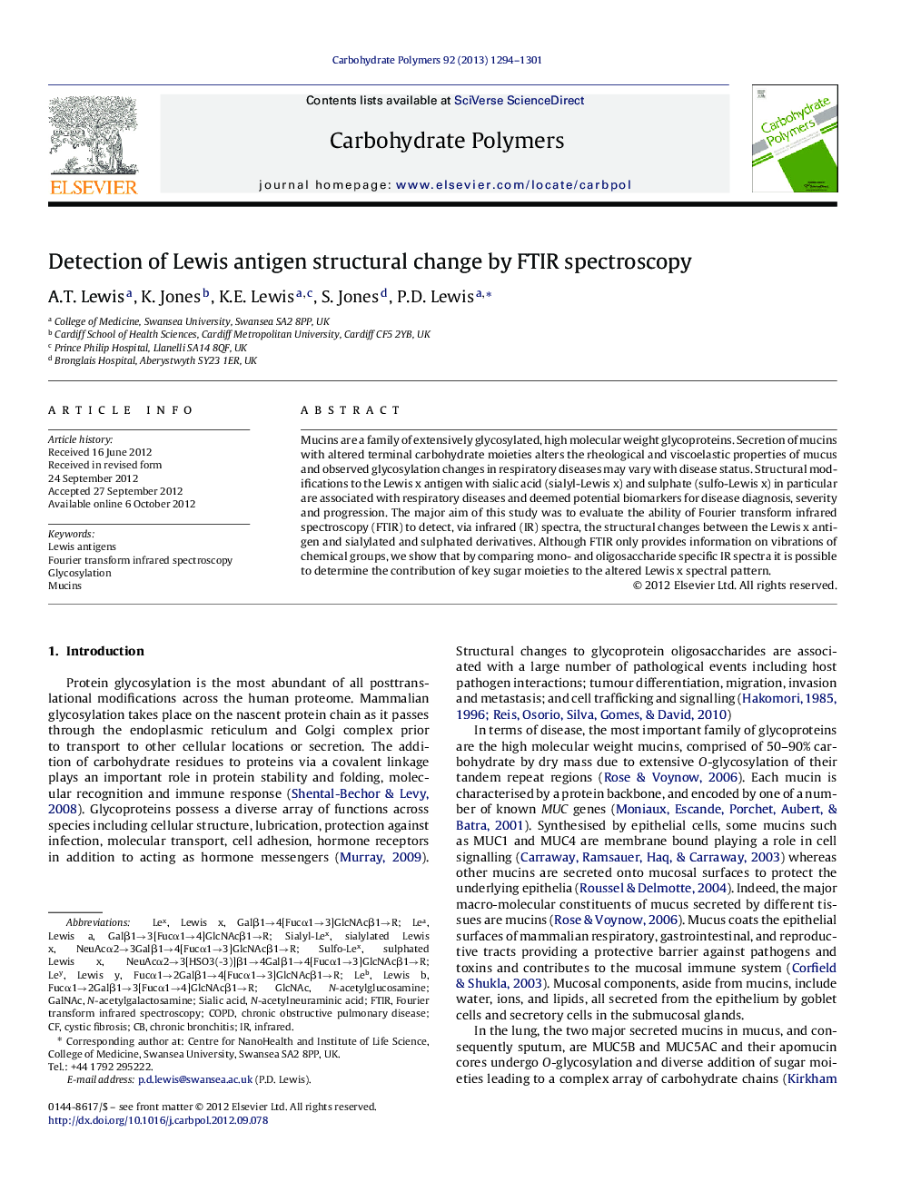 Detection of Lewis antigen structural change by FTIR spectroscopy