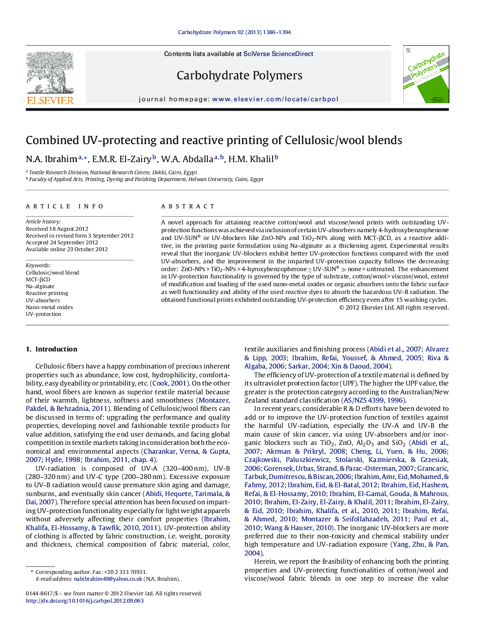 Combined UV-protecting and reactive printing of Cellulosic/wool blends