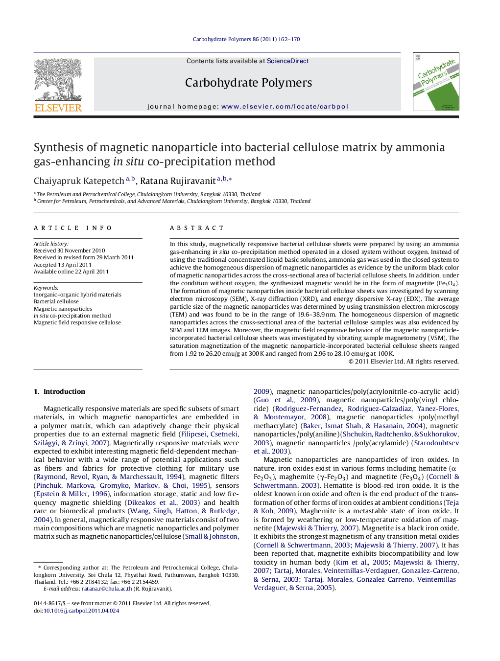 Synthesis of magnetic nanoparticle into bacterial cellulose matrix by ammonia gas-enhancing in situ co-precipitation method