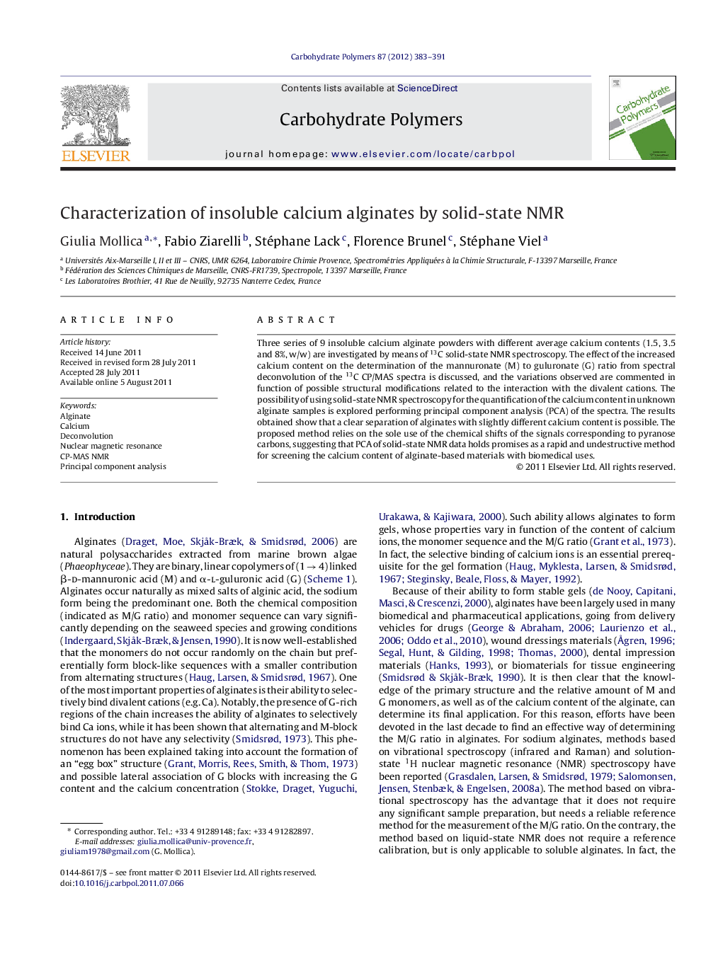 Characterization of insoluble calcium alginates by solid-state NMR