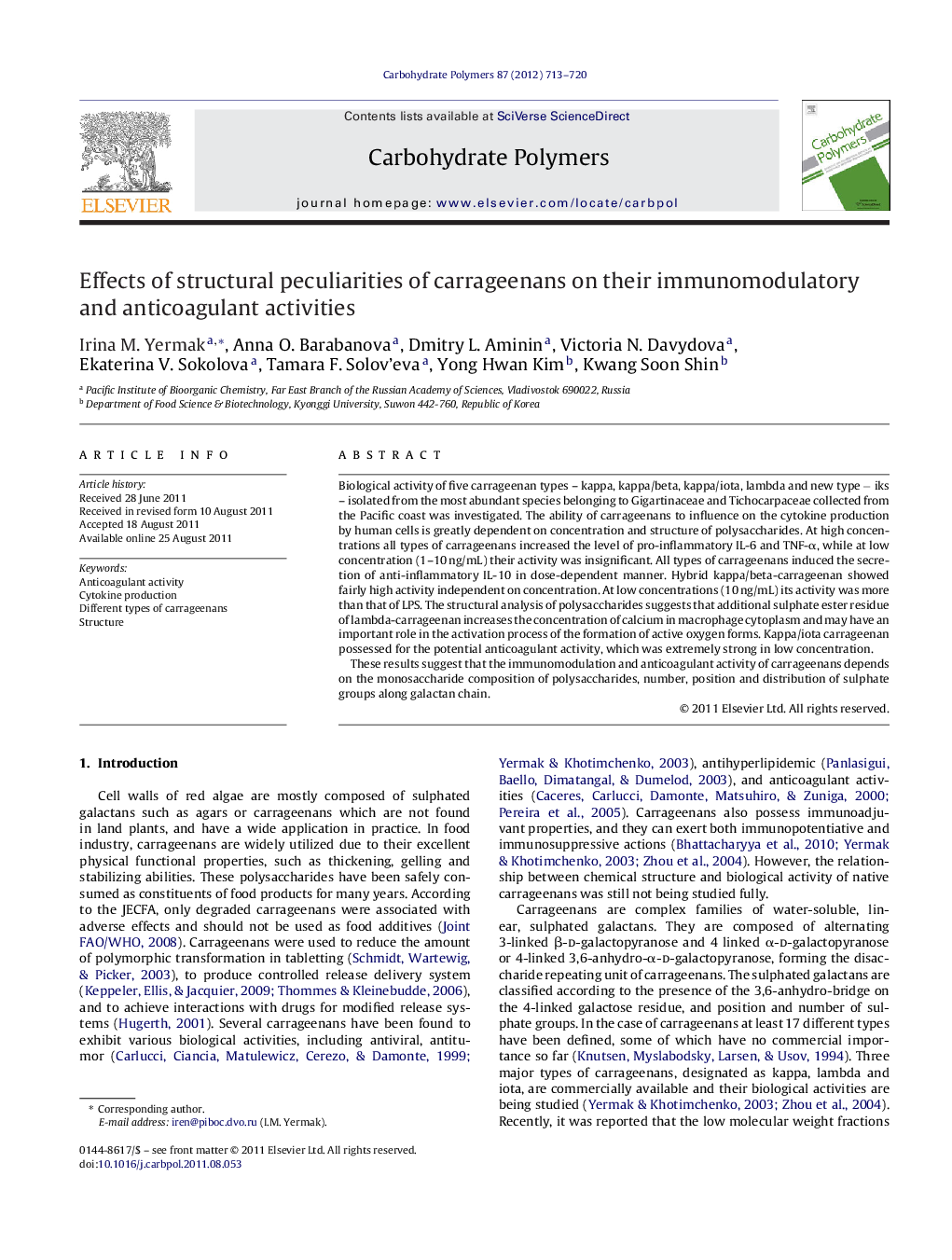 Effects of structural peculiarities of carrageenans on their immunomodulatory and anticoagulant activities