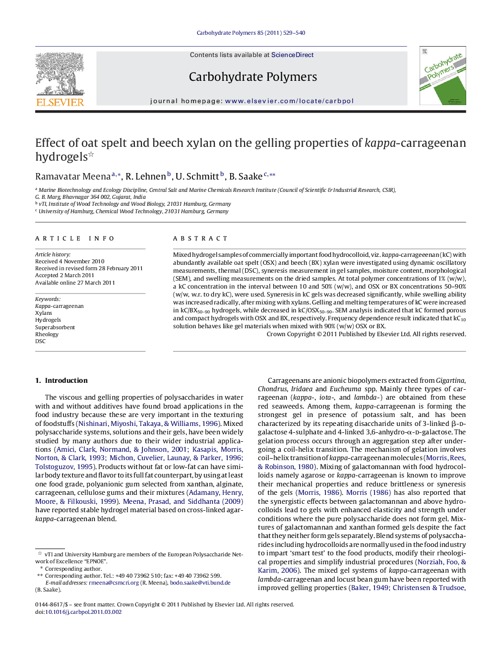 Effect of oat spelt and beech xylan on the gelling properties of kappa-carrageenan hydrogels