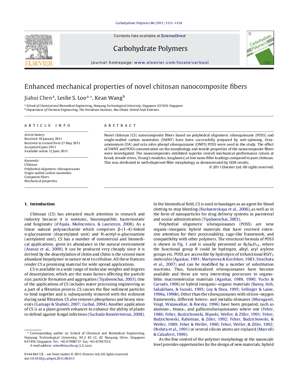 Enhanced mechanical properties of novel chitosan nanocomposite fibers