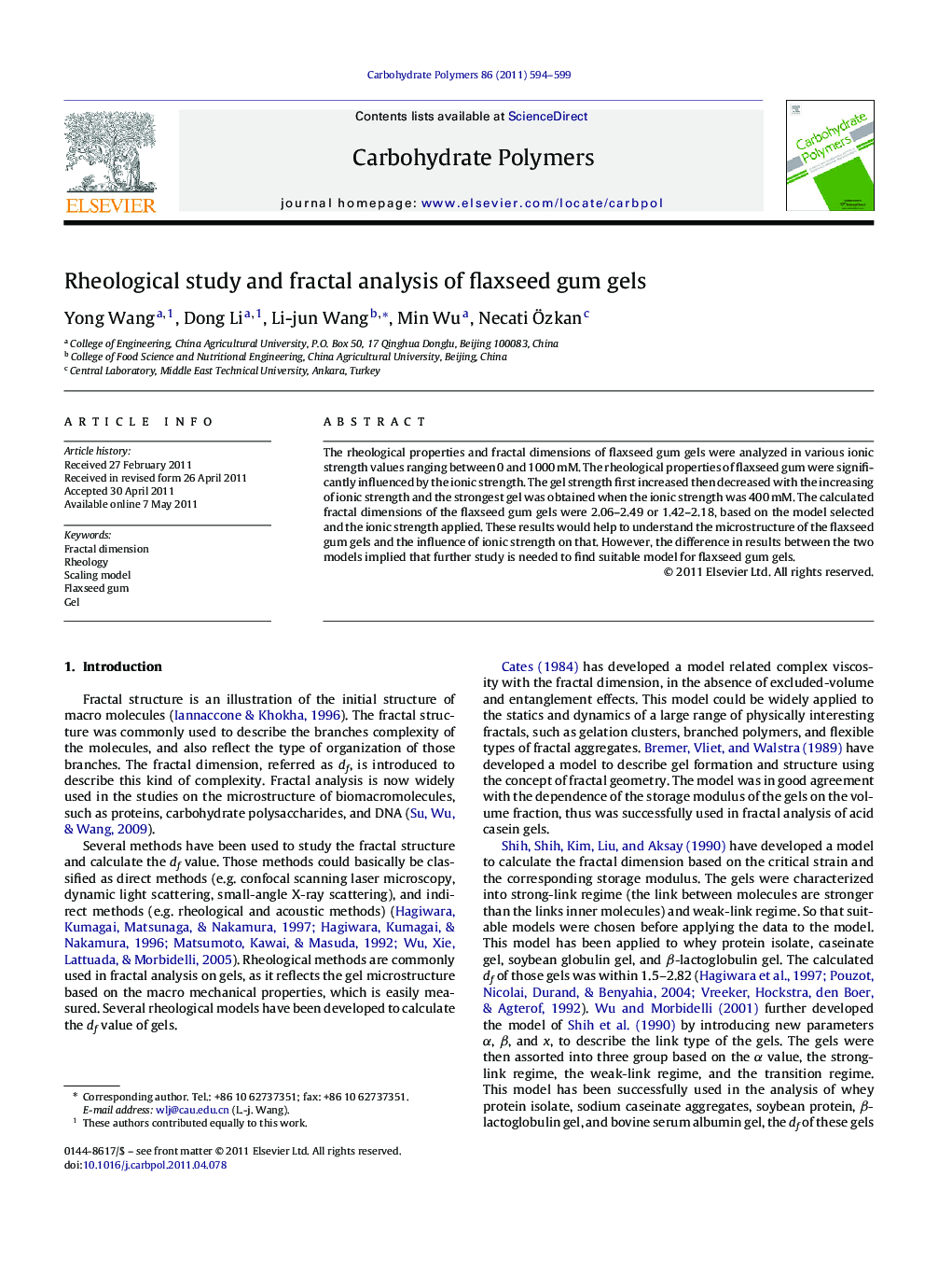 Rheological study and fractal analysis of flaxseed gum gels