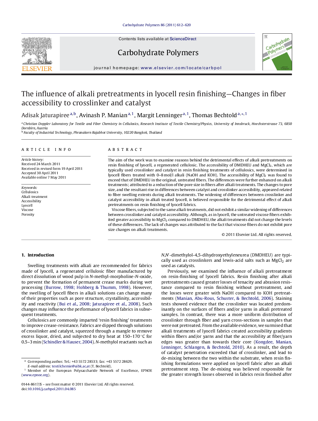 The influence of alkali pretreatments in lyocell resin finishing-Changes in fiber accessibility to crosslinker and catalyst