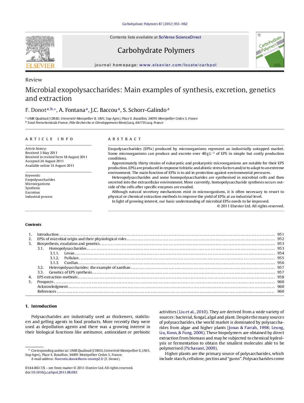 Microbial exopolysaccharides: Main examples of synthesis, excretion, genetics and extraction