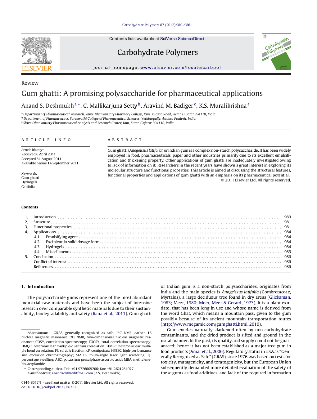 Gum ghatti: A promising polysaccharide for pharmaceutical applications