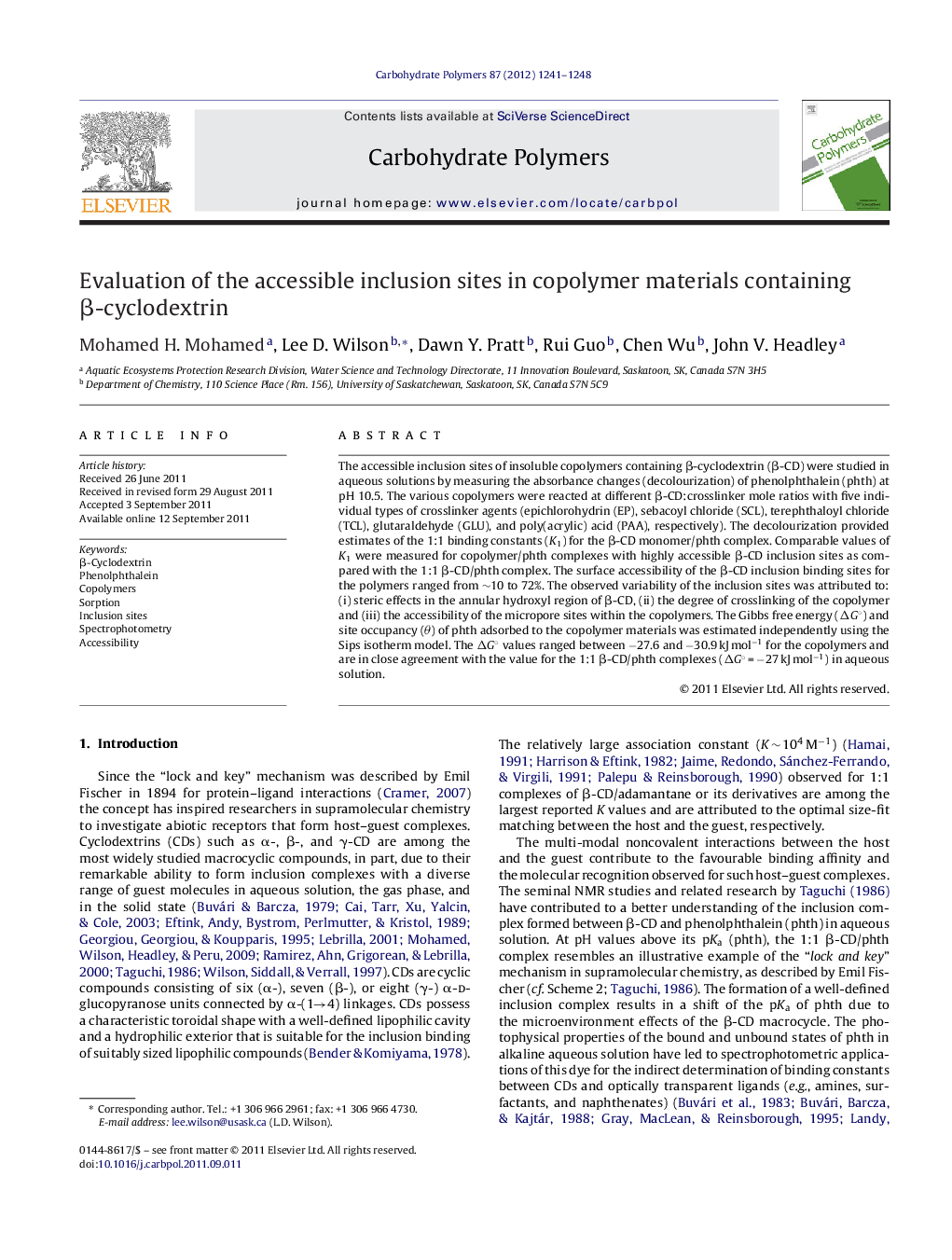 Evaluation of the accessible inclusion sites in copolymer materials containing Î²-cyclodextrin