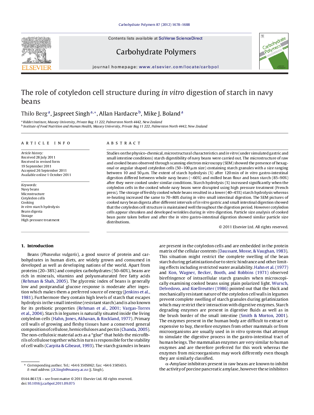 The role of cotyledon cell structure during in vitro digestion of starch in navy beans