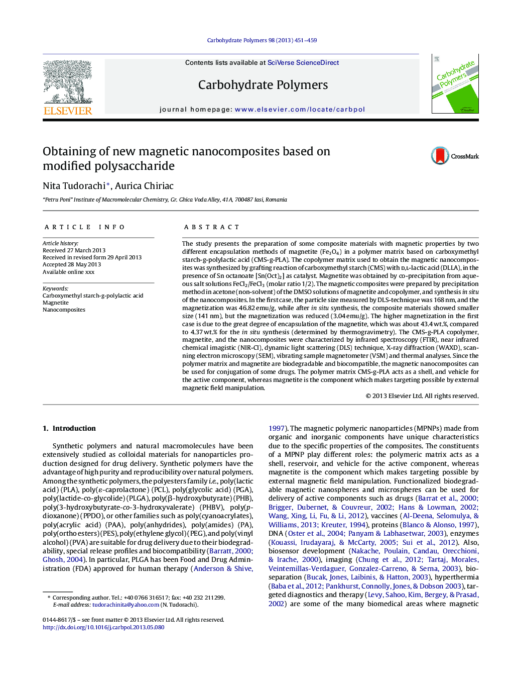 Obtaining of new magnetic nanocomposites based on modified polysaccharide