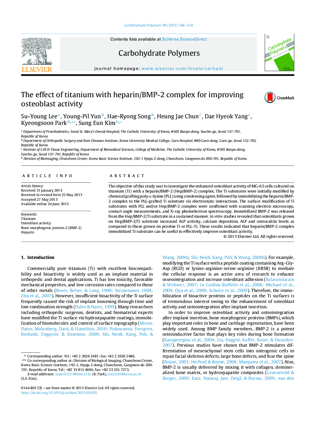 The effect of titanium with heparin/BMP-2 complex for improving osteoblast activity