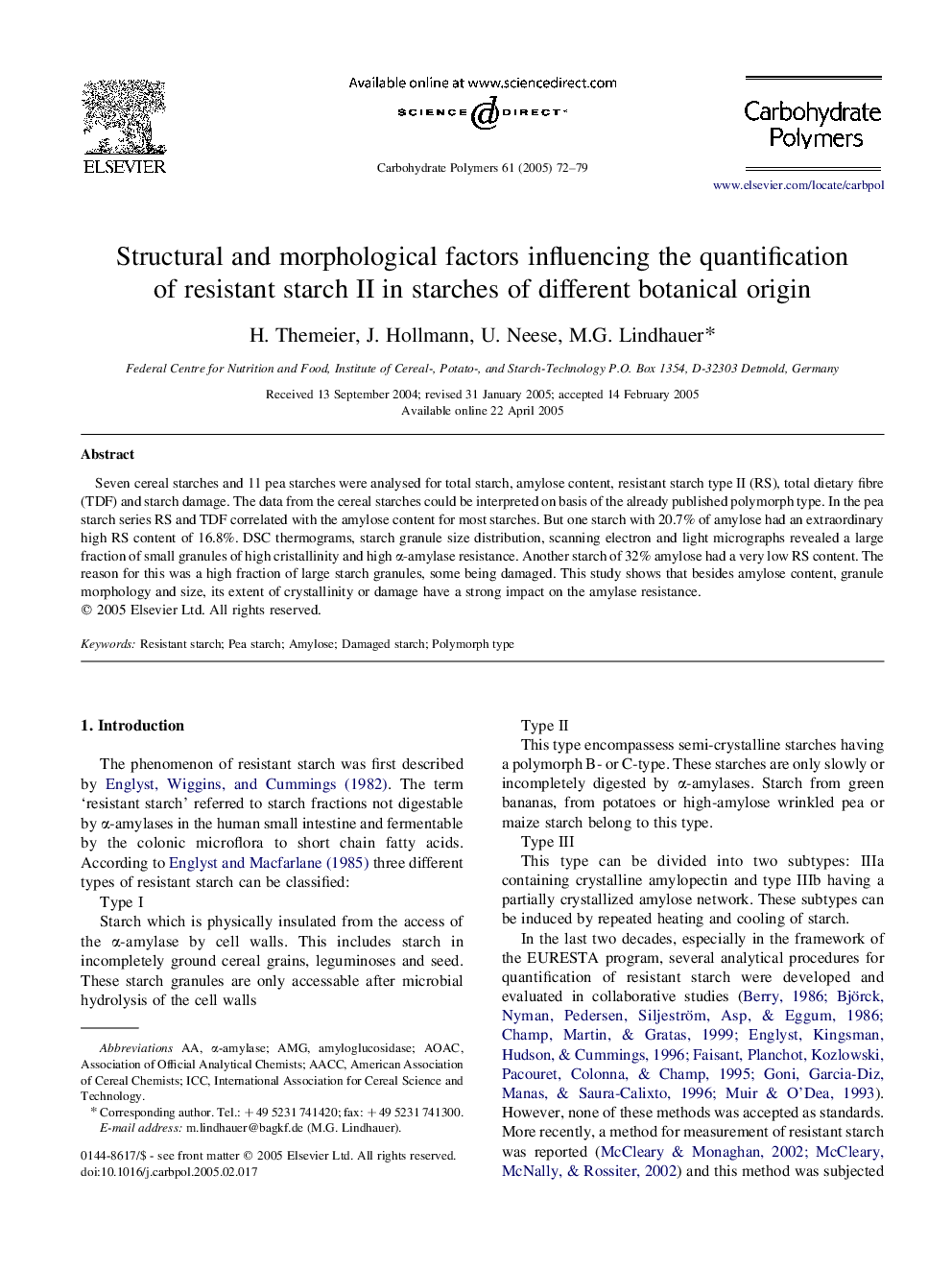 Structural and morphological factors influencing the quantification of resistant starch II in starches of different botanical origin