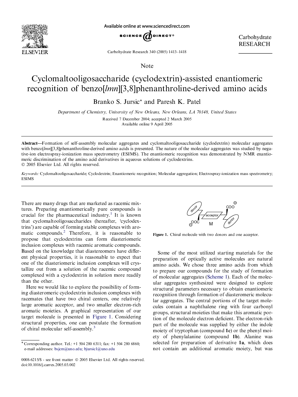 Cyclomaltooligosaccharide (cyclodextrin)-assisted enantiomeric recognition of benzo[lmn][3,8]phenanthroline-derived amino acids