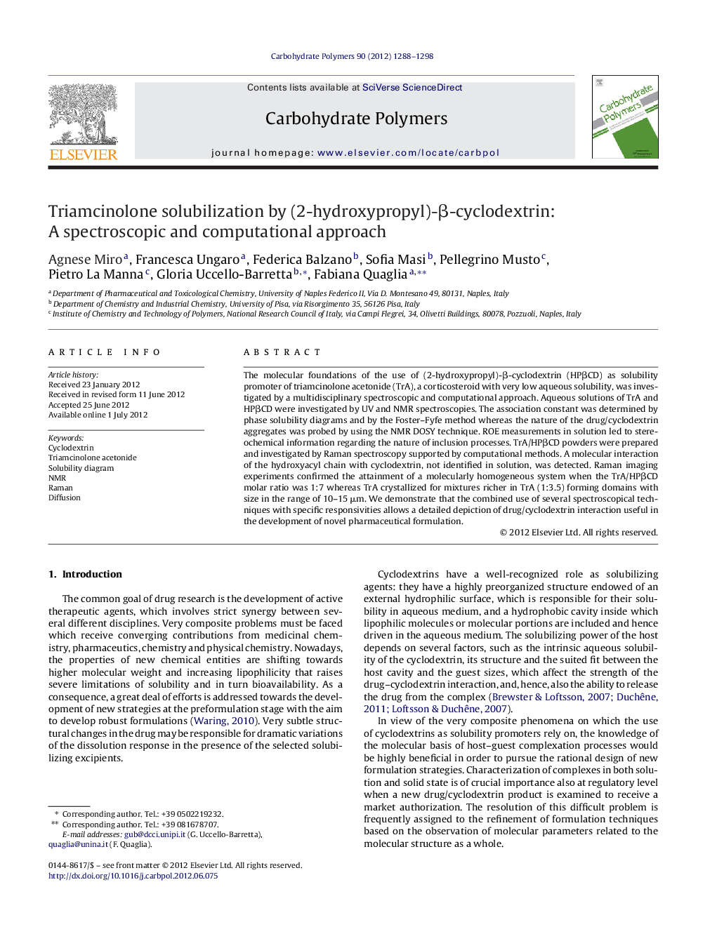 Triamcinolone solubilization by (2-hydroxypropyl)-Î²-cyclodextrin: A spectroscopic and computational approach