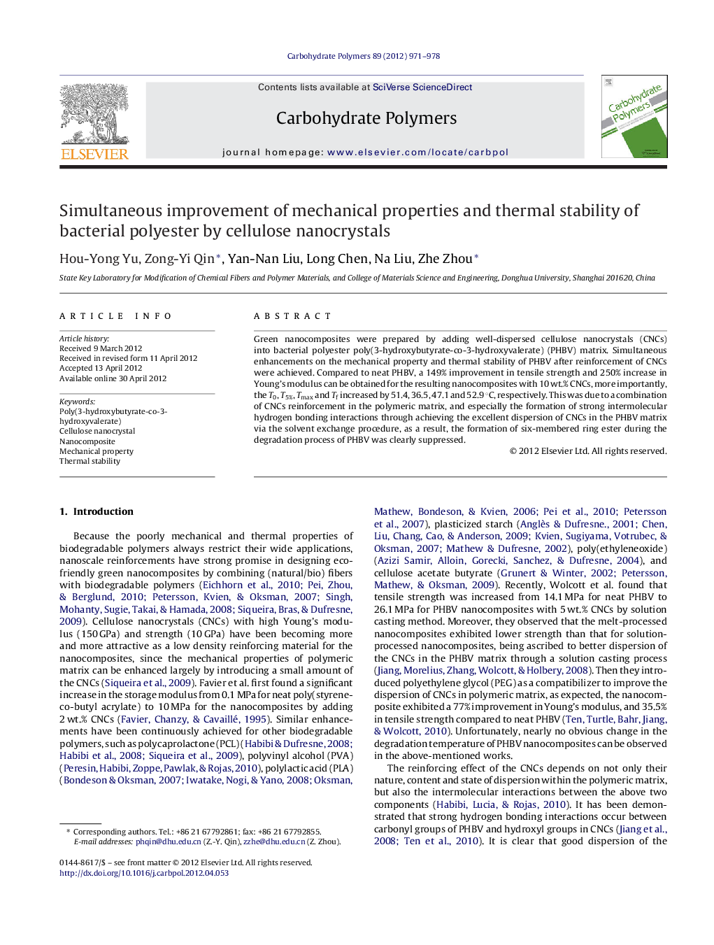 Simultaneous improvement of mechanical properties and thermal stability of bacterial polyester by cellulose nanocrystals