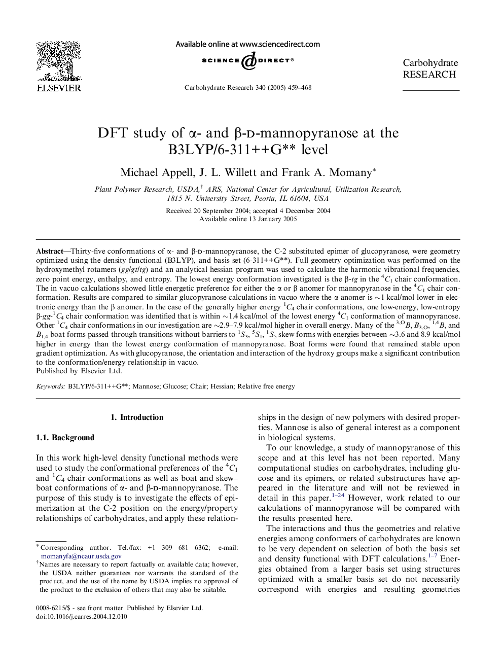 DFT study of Î±- and Î²-d-mannopyranose at the B3LYP/6-311++G** level