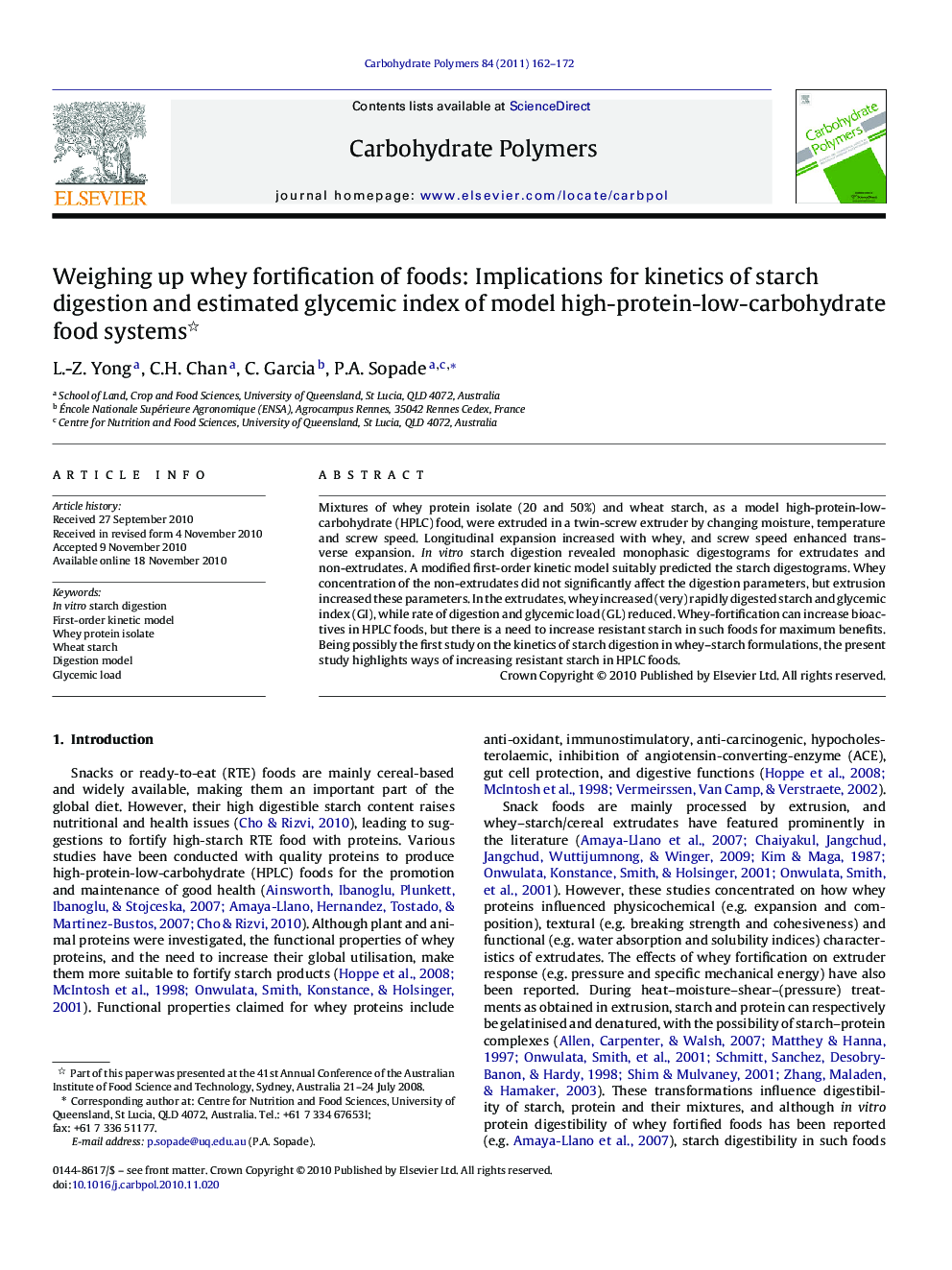 Weighing up whey fortification of foods: Implications for kinetics of starch digestion and estimated glycemic index of model high-protein-low-carbohydrate food systems