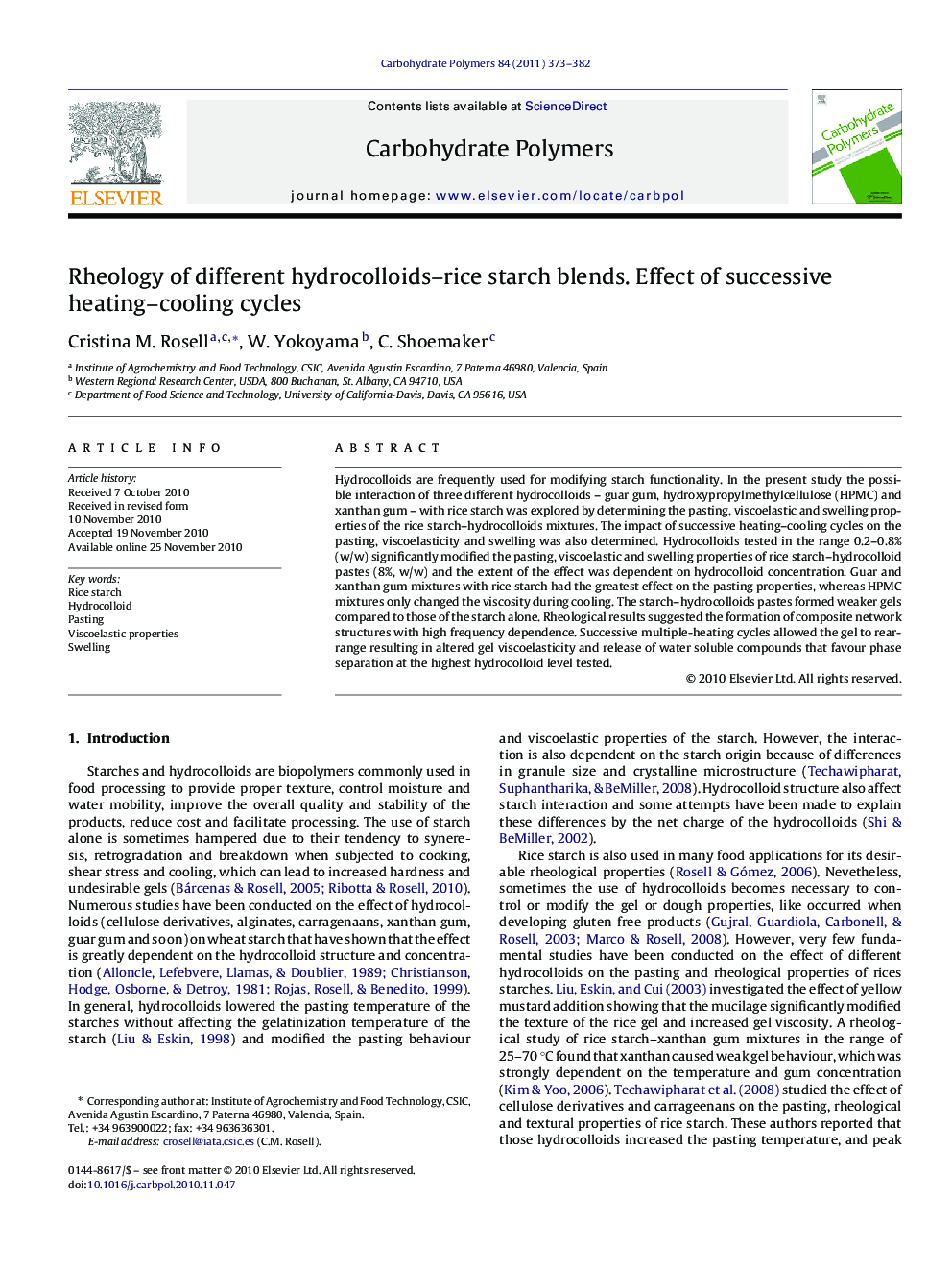 Rheology of different hydrocolloids-rice starch blends. Effect of successive heating-cooling cycles